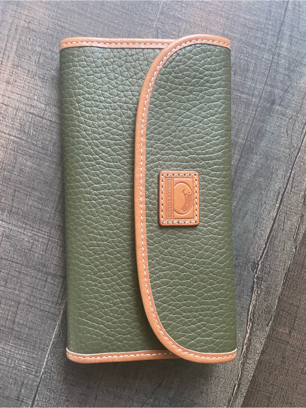 Dooney & Bourke Olive Green and Tan Leather Continental Wallet